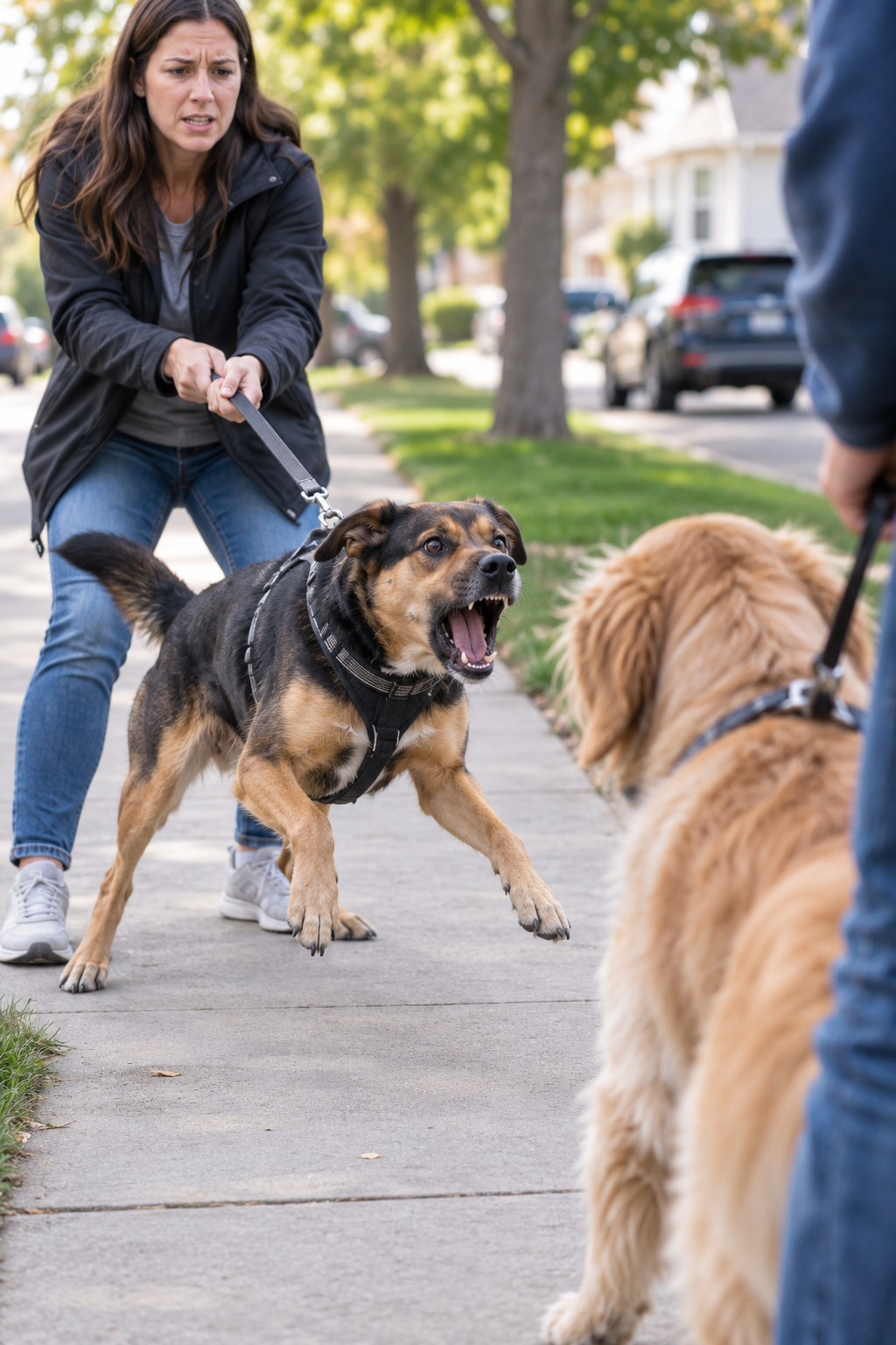 Reactive dog barking and lunging at another dog while on a leash